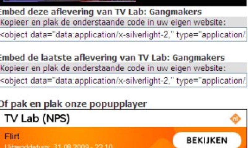 Embedden Uitzending Gemist nog alleen in Silverlight