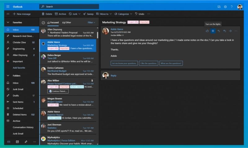 Outlook op het web wordt sneller en krijgt donkere modus