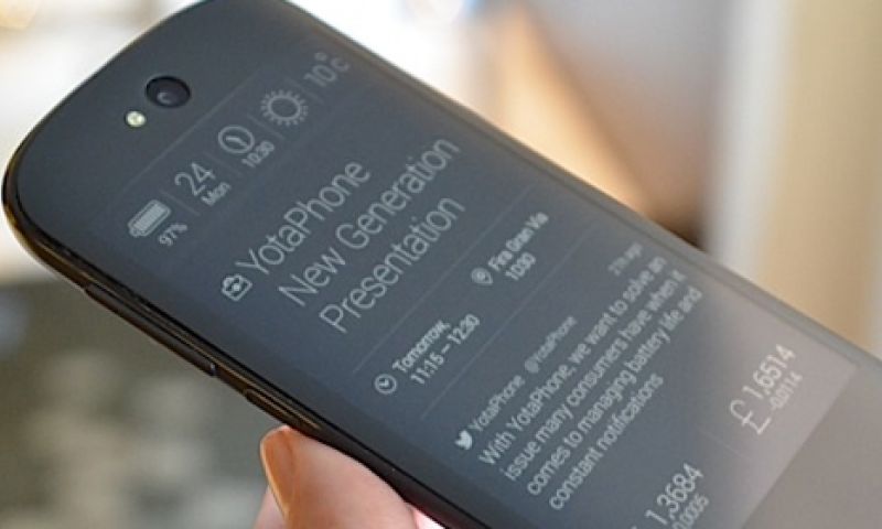 Deze telefoon heeft ook een groot touchscreen achterop