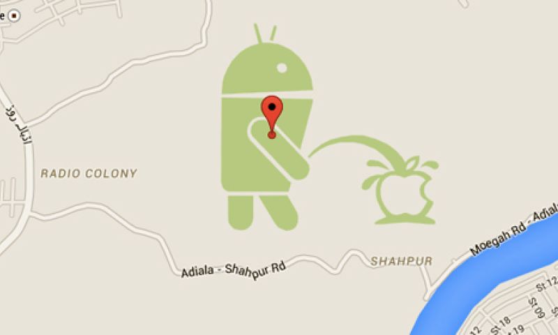 Op Google Maps plast nu een Android op het Apple-logo