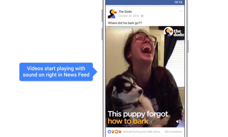 Facebook gaat video's automatisch met geluid afspelen