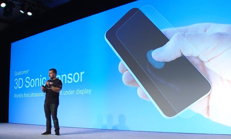 Qualcomm-chip snapdragon 855 3d sonic sensor vingerafdrukscanner
