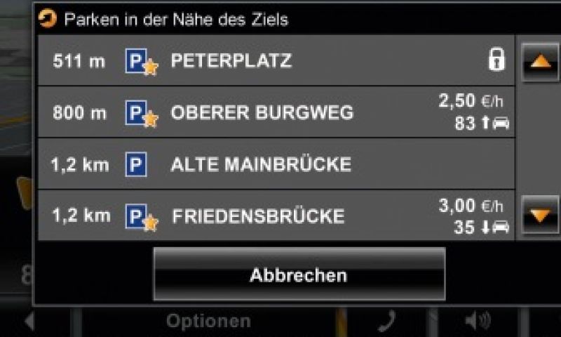 Actuele parkeerplekken in Navigon-apps