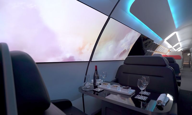 Modulair Airbus-vliegtuig met wijnbar en speelhoek