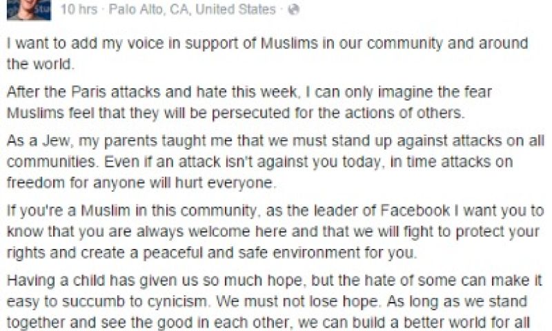 Facebook-baas Mark Zuckerberg: Moslims altijd welkom