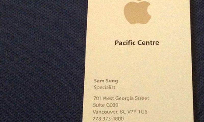 Apple-visitekaartje van Sam Sung al 80.000 dollar waard
