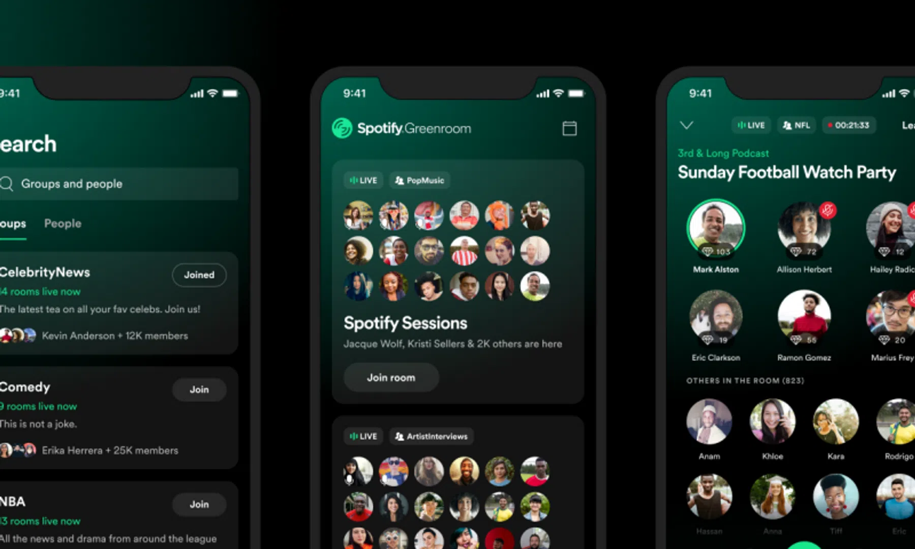 spotify greenroom clubhouse concurrent kopie live audio gesprekken