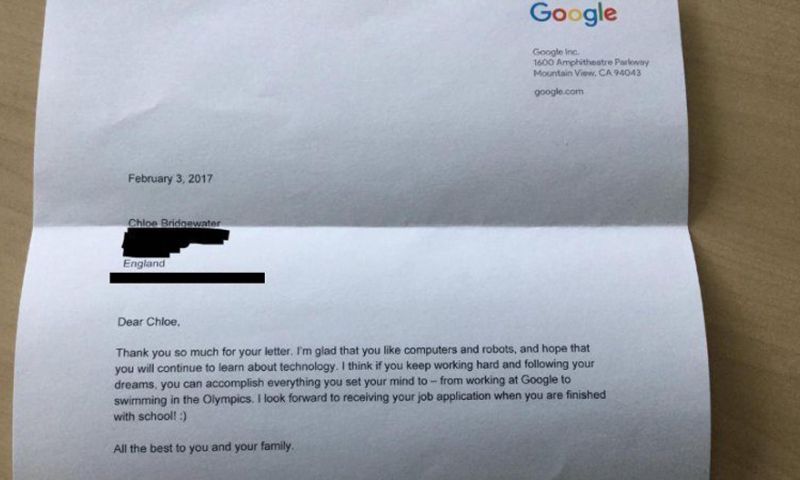 CEO Google stuurt brief naar 7-jarige sollicitante
