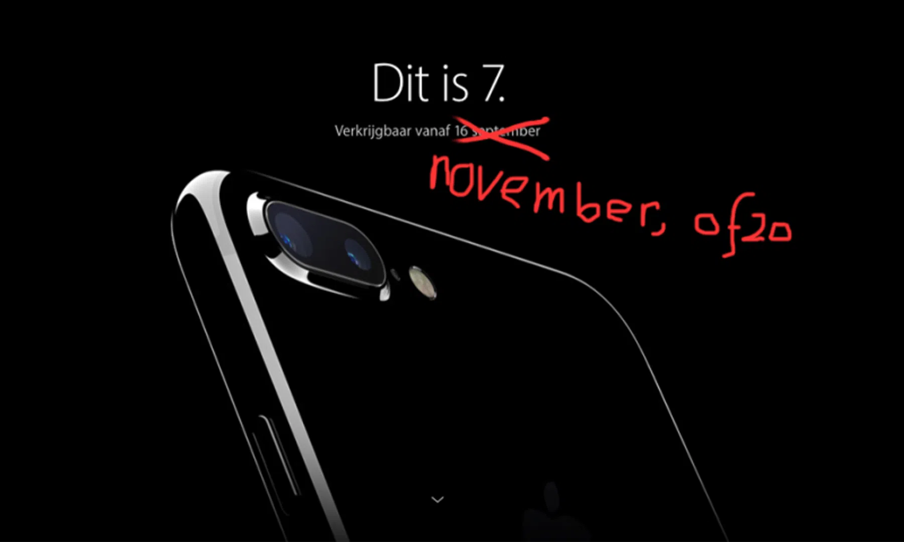 Gitzwarte iPhone 7 Plus niet binnen voor november