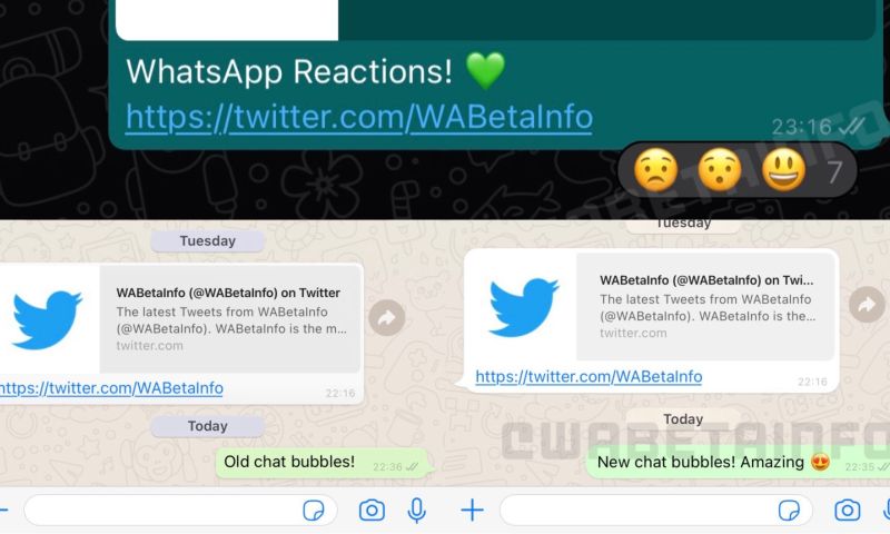whatsapp nieuw uiterlijk ontwerp tesktwolkjes emoji reacties