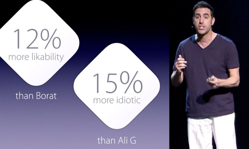 Video: Sacha Baron Cohen doet Apple-keynote na