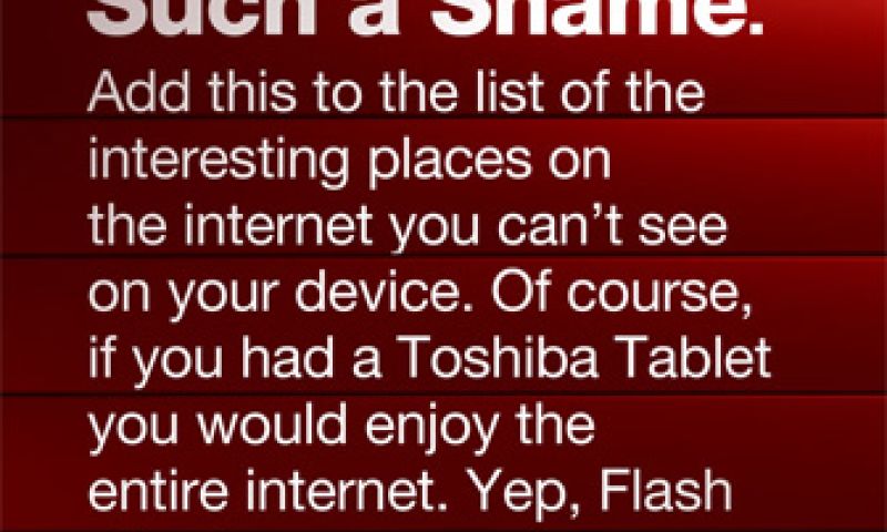 Toshiba plaagt iPad-gebruikers met Flash-site