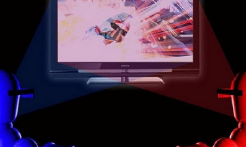 3D-scherm toont twee gamers elk iets anders