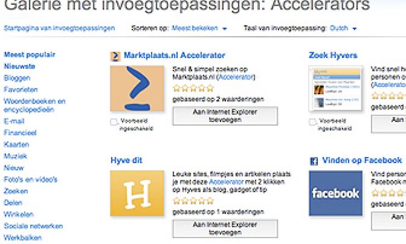 Speciale IE8-hulpjes voor Hyves en Marktplaats