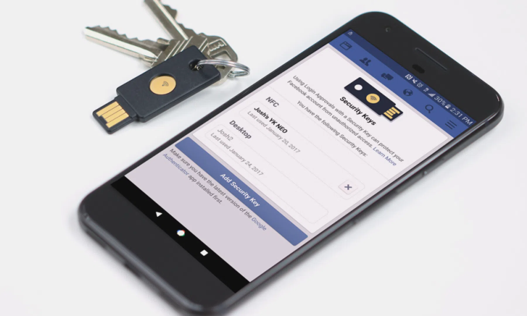 Facebook-account nu te beveiligen met fysieke sleutel