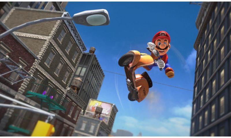 Man speelt Super Mario Odyssey uit zonder te springen