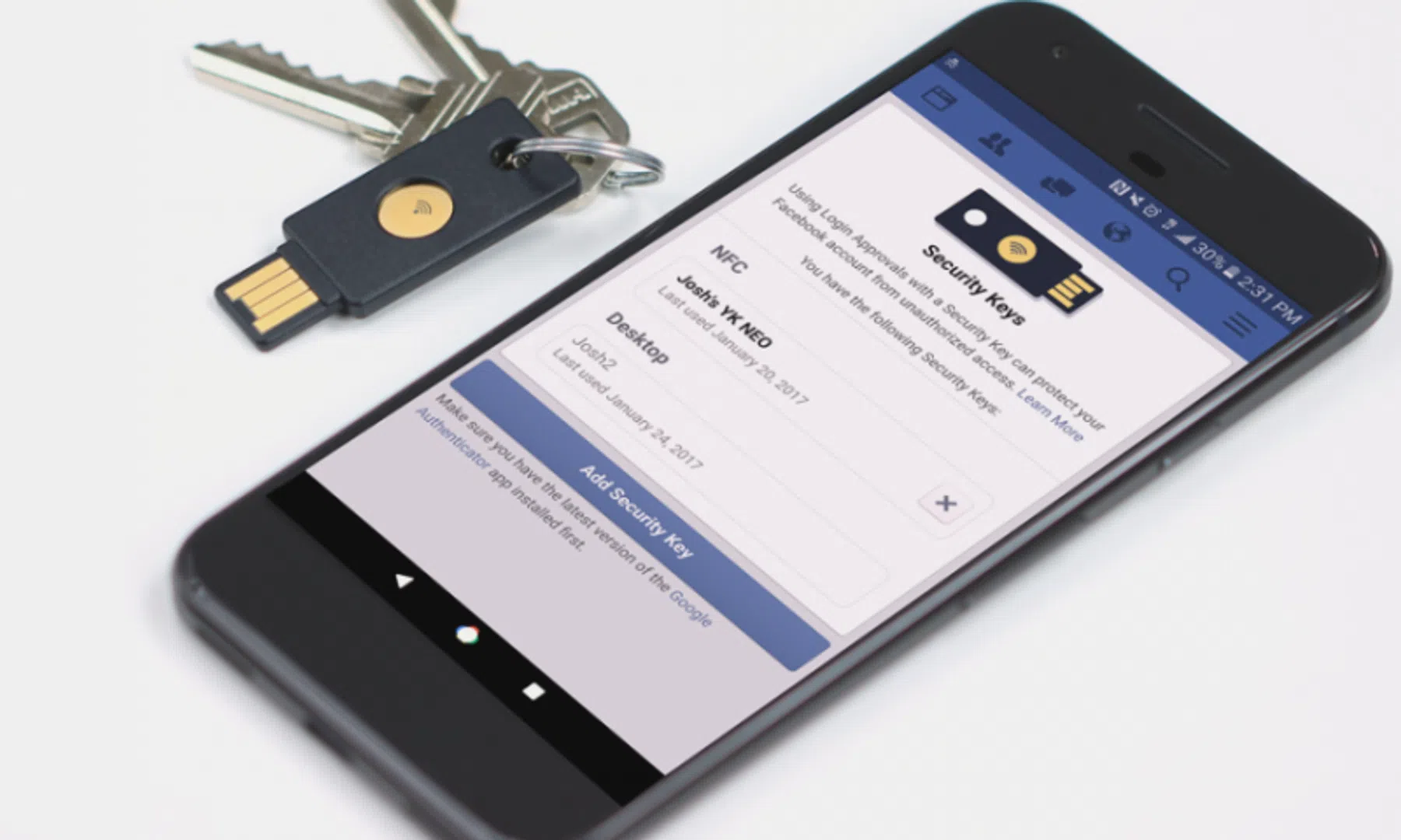 Facebook-account kun je nu beveiligen met fysieke sleutel